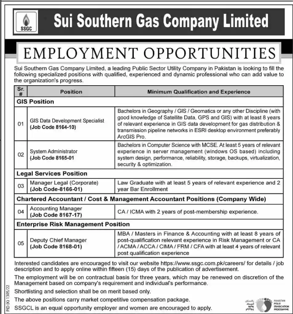Sui Southern Gas Company Jobs Karachi 2022