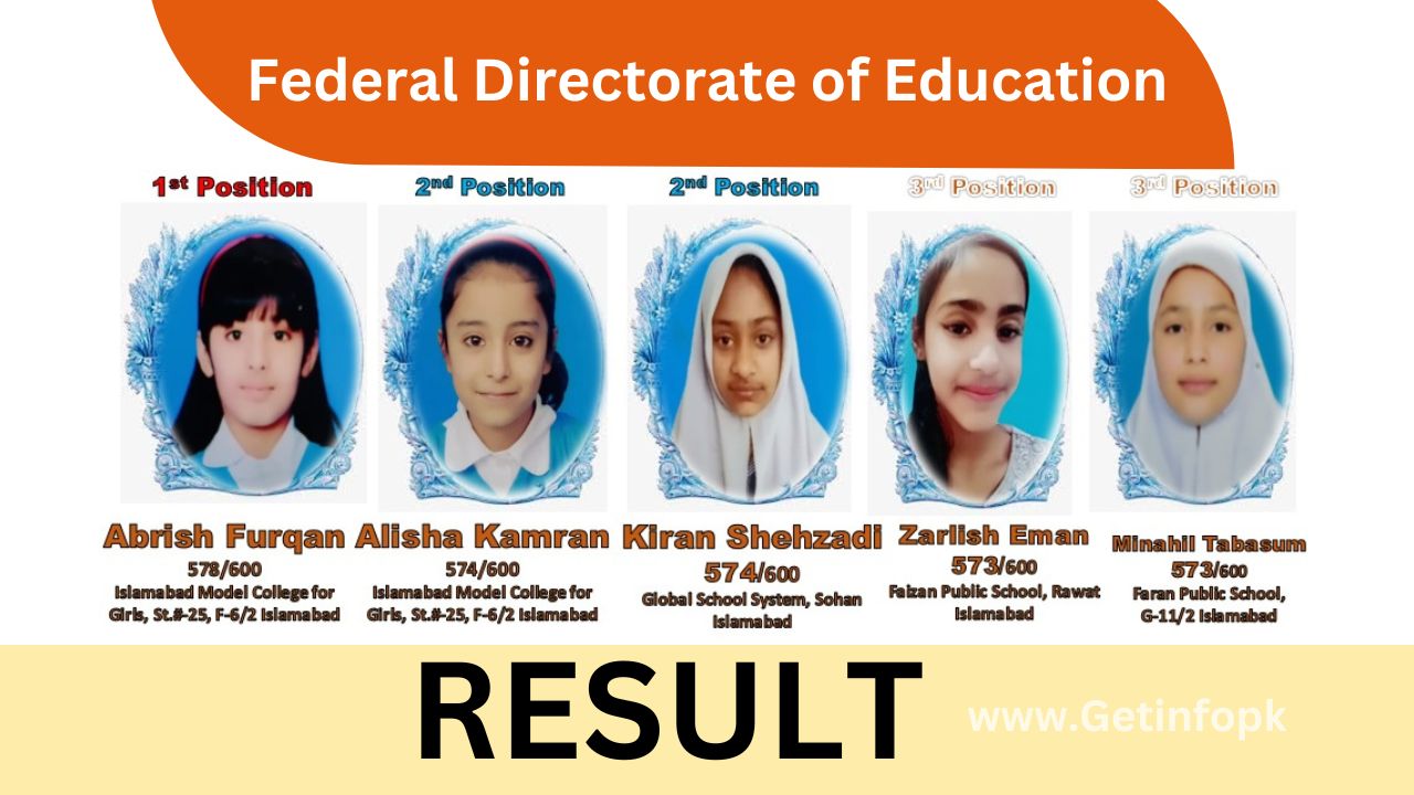 FDE result of 5th class 2024 fde.gov.pk by roll number