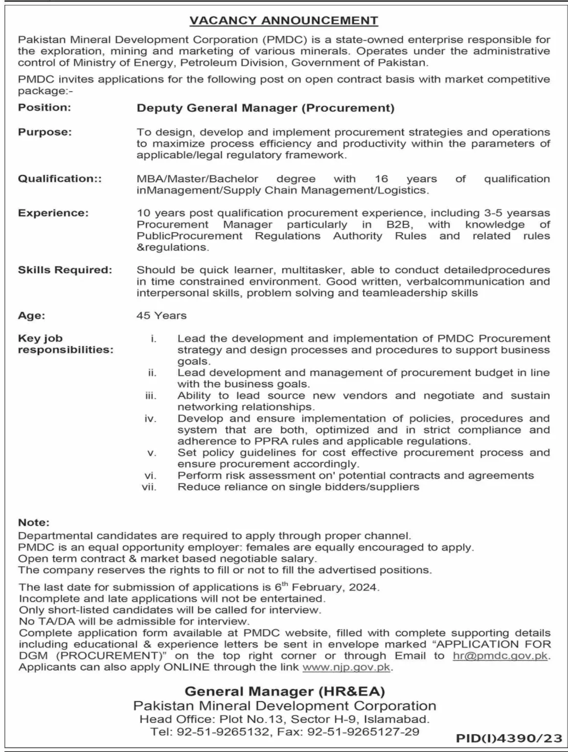 Pakistan Mineral Development Corporation PMDC Jobs 2024
